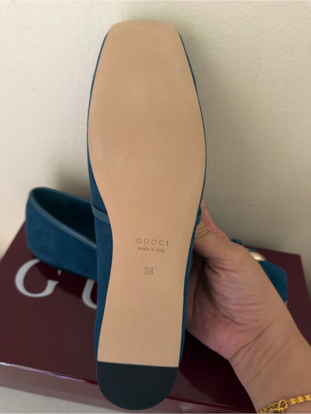NIB Gucci Horsebit Ballet Flats Blue Suede Mary Jane Shoes Size 38 $1030 - Picture 9 of 13